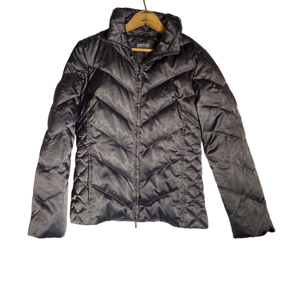 Kenneth Cole Reaction Black Puffer Jacket Down Feather Quilted Women's MEDIUM